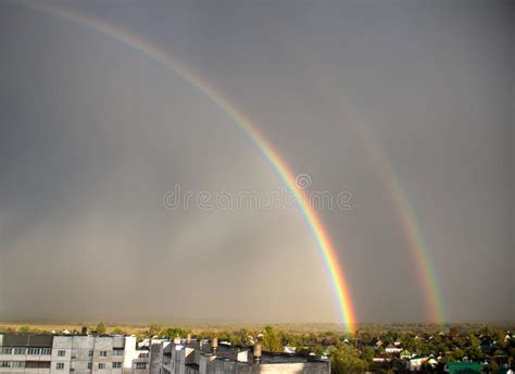 Double Rainbow Over The City Residential Area Double Rainbow Over The