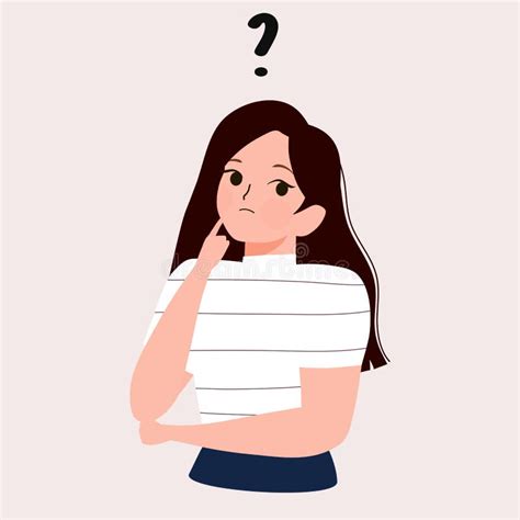 Cartoon Thinking Woman With Question Mark Vector Illustration Female Is Confusing Portrait Of