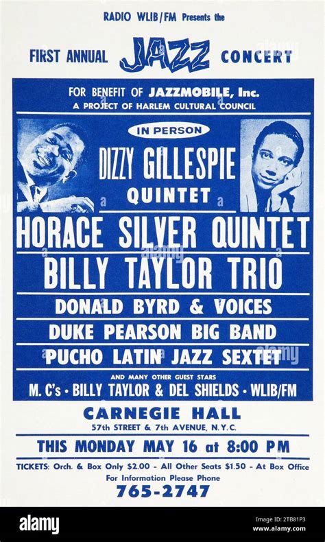 Vintage Jazz Poster Dizzy Gillespie Quintet 1960 Carnegie Hall New