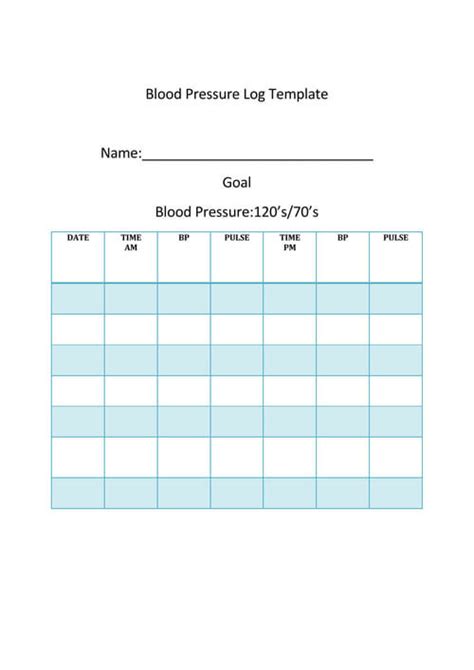 14 Free Blood Pressure Log And Chart Templates Excel Word Purshology