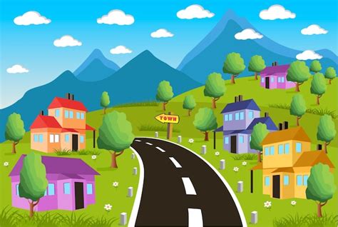 Premium Vector Rural Landscape With Small Town
