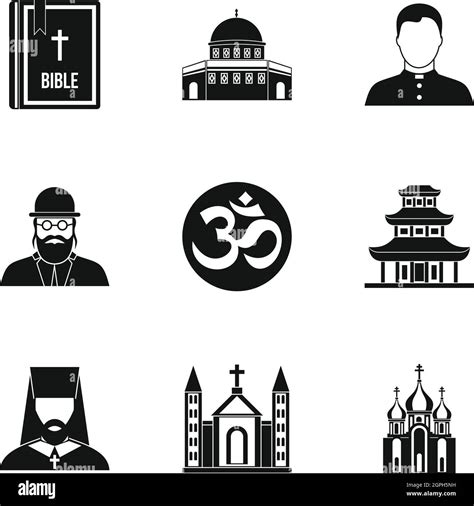 religion icons set simple style stock vector image and art alamy