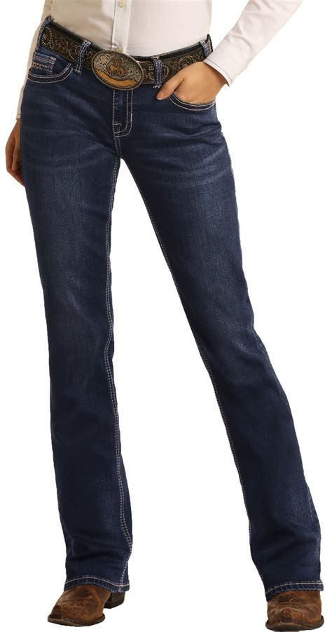 Womens Mid Rise Extra Stretch Bootcut Riding Jeans Rock And Roll Denim