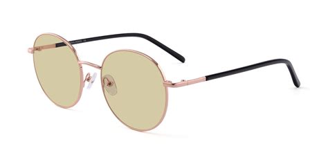Rose Gold Oversized Metal Round Tinted Sunglasses With Light Champagne