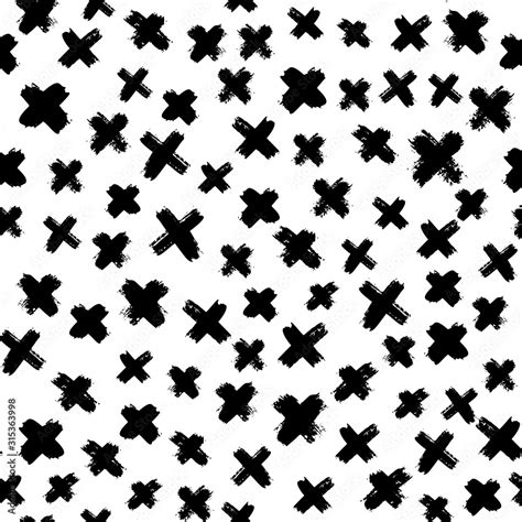 plus signs and crosses seamless pattern of brush strokes vector monochrome grunge texture from