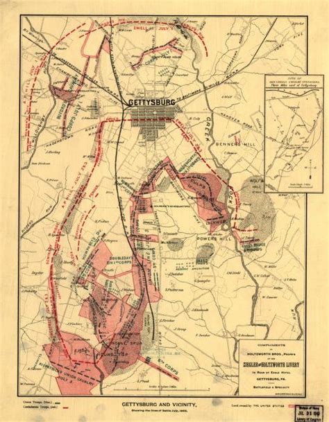 Gettysburg And Vicinity Showing The Lines Of Battle July 1863