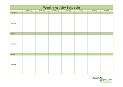 Patient Weekly Activity Schedule Templates At
