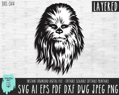Chewbacca Face Svg Layered Disney Star Wars Vector Digital | Etsy UK