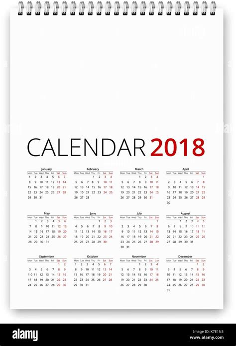 2018 Calendar Vector Hi Res Stock Photography And Images Alamy