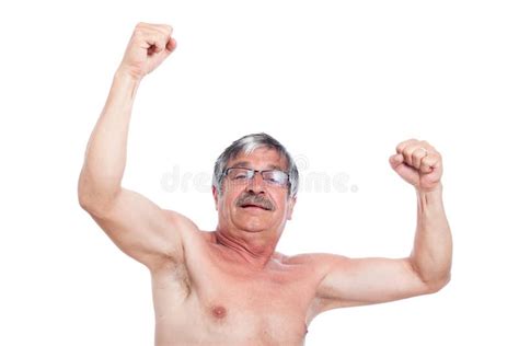 Happy Excited Shirtless Senior Man Stock Image Image Of Muscle