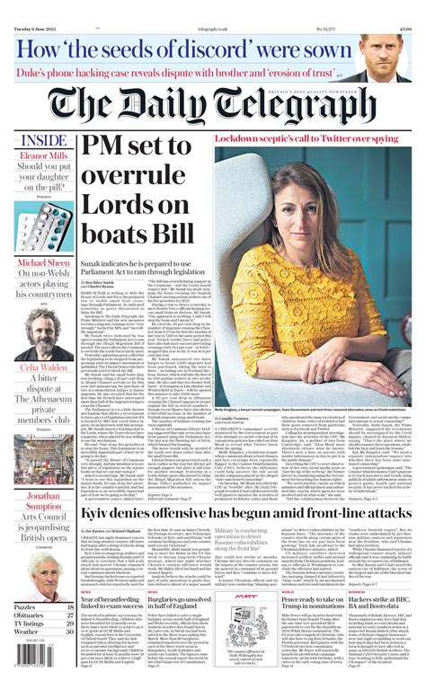 Daily Telegraph Front Page 6th Of June 2023 Tomorrow S Papers Today