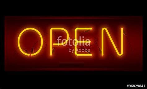 Vector Open Sign Realistic Neon Inscription Glowing Font Vector