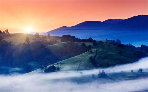 Hd Wallpaper Morning Hills Fog Dawn Sun