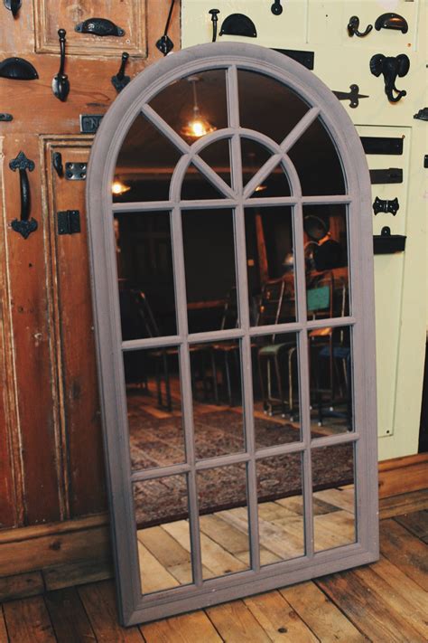 Rustic Large Arched Window Mirror With Reclaimed Wood With A Grey