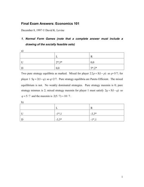 Final Exam Answers Economics 101