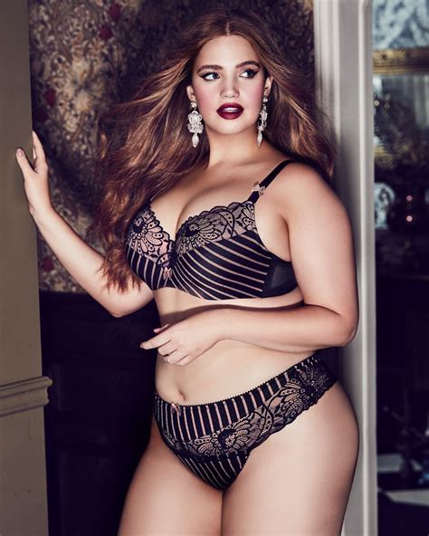 Plus Size Addition Elle Déesse Contour Flirt Bra With Stripes And Lace And Matching Panty Girl