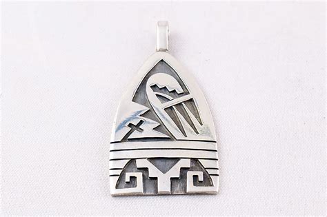 Hopi Overlay Sterling Silver Bear Paw And Pueblo Design Pendant By Ben
