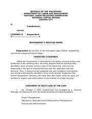 He won best position paper during the. Respondent position paper - REPUBLIC OF THE PHILIPPINES ...