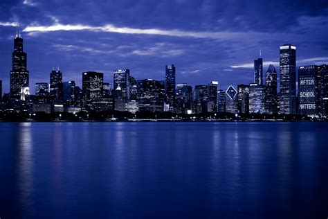 Chicago Skyline At Night Images Retro Chicago Skyline At Night By