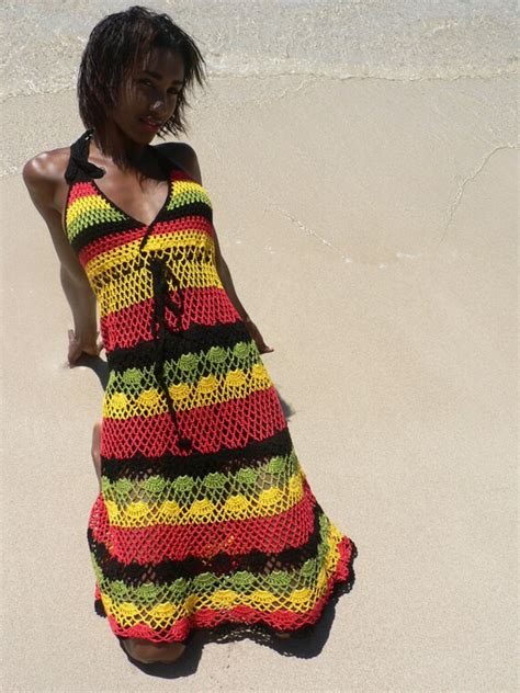 Handmade Crochet Dress 02 Jamaican Rasta Colors By Timelesstrade