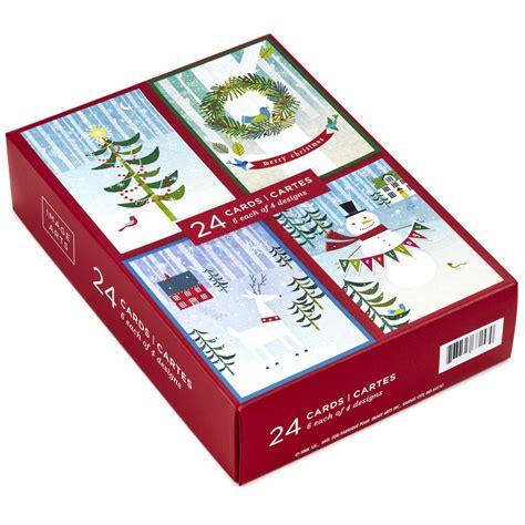 Colorful Winter Scenes Assorted Christmas Cards Box Of 24 Boxed