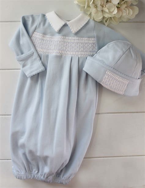 Magnolia Baby Boys Blue Smocked Gown In 2020 Magnolia Baby Newborn