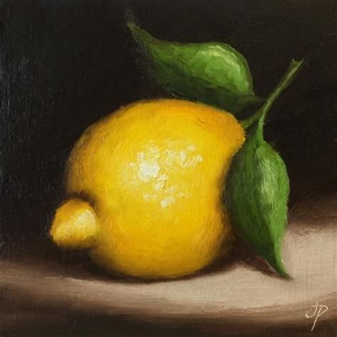 Daily Paintworks Lemon With Leaves Original Fine Art For Sale