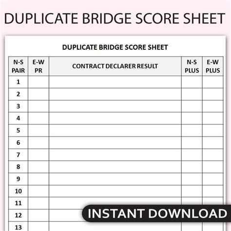 Printable Duplicate Bridge Score Sheet Bridge Game Scoring Inspire