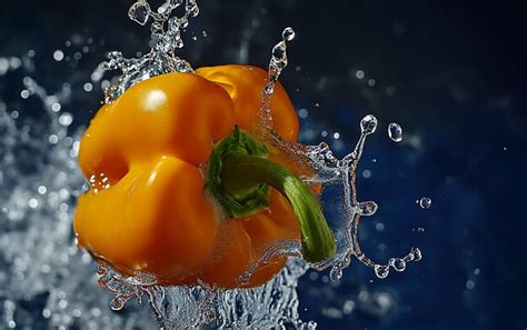Premium Photo Yellow Bell Pepper Being Dropped Deep Business Products