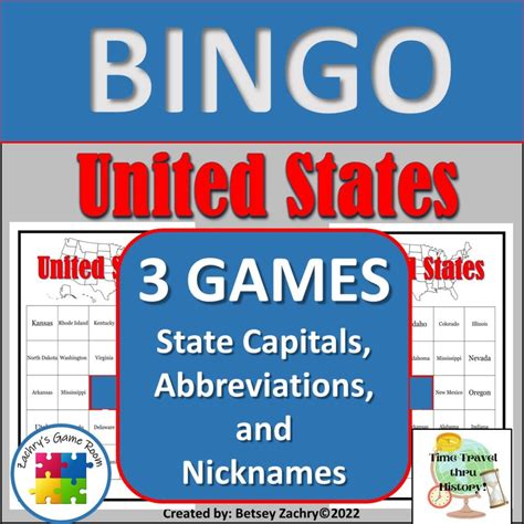 United States Bingo Review Game State Capitals State Abbreviations