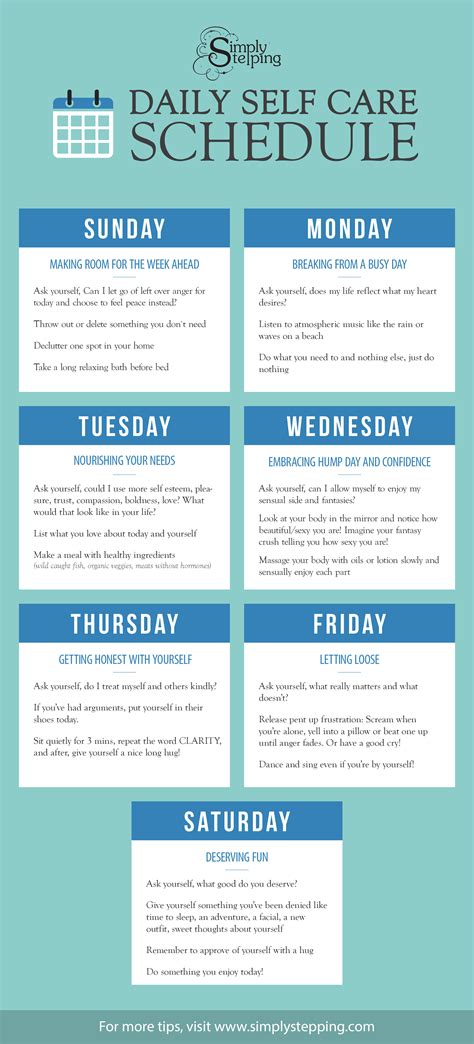 Daily Self Care Schedule Simply Stepping Self Improvement