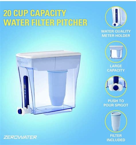 zerowater 20 cup ready pour dispenser water filter pitcher clear 851510006590 ebay