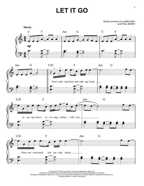 Let It Go Sheet Music James Bay Easy Piano