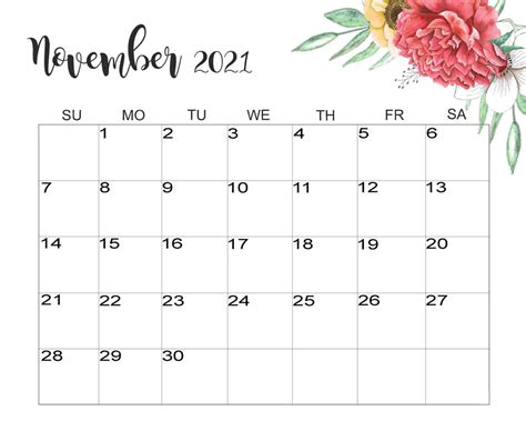 Free Blank November Calendar 2021 Printable Template Pdf Word Excel Page