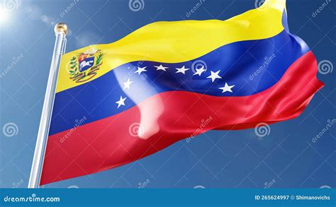Venezuela Flag Waving In The Wind Against A Blue Sky Venezuelan