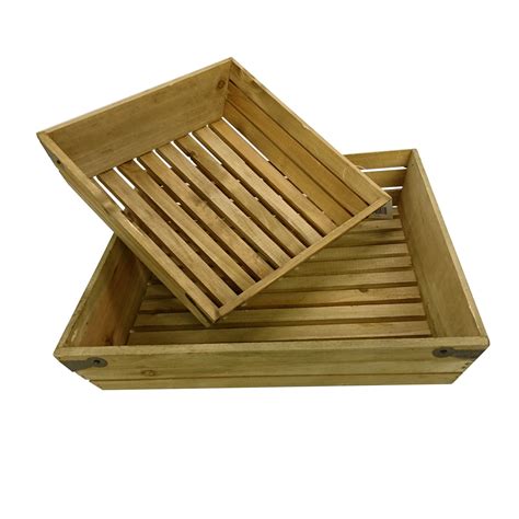 Admired By Nature Square Shallow Wooden Crate Natural 1350l X 1350