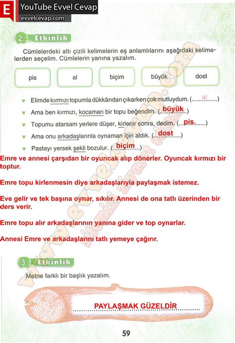 Sinif Turkce Ders Kitabi Sonuc Yayinlari Sayfa Cevaplari Dev Zaman