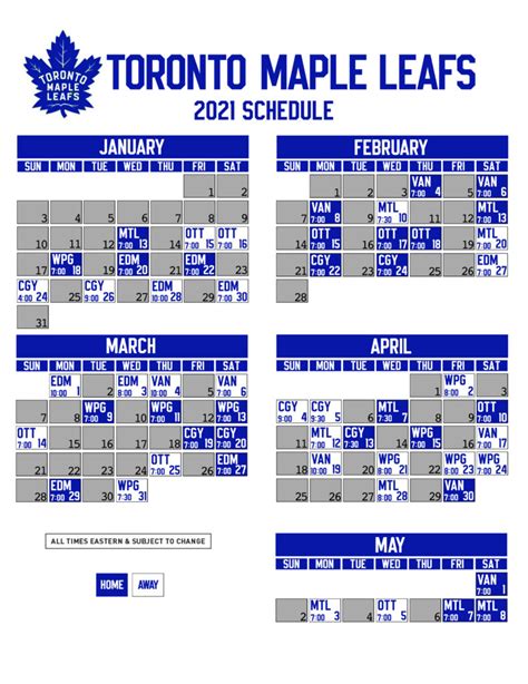 Leafs Schedule 2021 22 Printable Printable Schedule