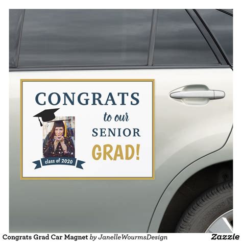 Congrats Grad Custom Car Magnet Gold Navy Blue Custom