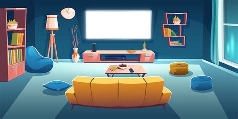 Free Vector Living Room Interior With Tv And Sofa Back View At Night