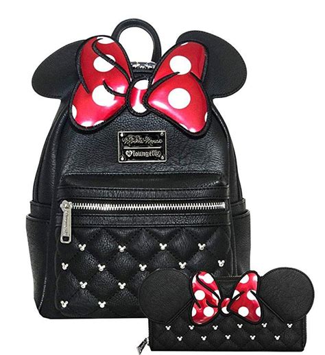Loungefly Disney Minnie Mouse Bow Mini Backpack And Wallet Set Blackred Review Faux Leather