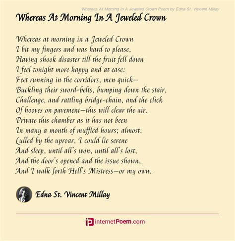 Whereas At Morning In A Jeweled Crown Poem By Edna St Vincent Millay