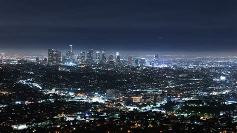 4k Cityscape Los Angeles Skyline Night Time Lapse Panorama