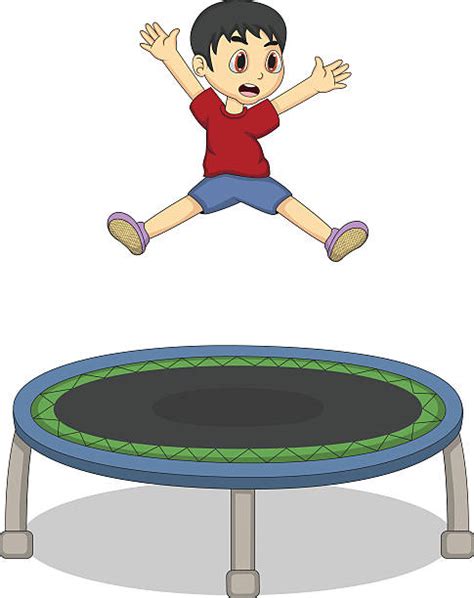 Drawing Of The Kid Jumping On Trampoline Illustrations