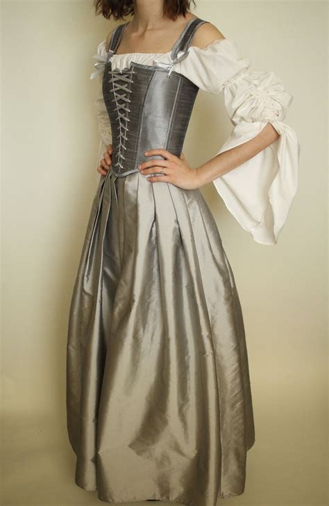 renaissance corset peasant bodice in silver grey dupioni etsy renaissance corset
