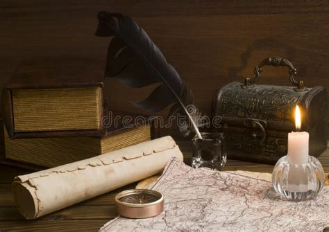 Old Papers And Books On A Wooden Table Stock Photo Image Of Parchment