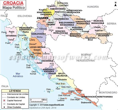 Croacia comparte fronteras con eslovenia al o, hungría en el n, serbia y montenegro en el e, bosnia y herzegovina en el s y e, y el mar adriático en el o, y tiene una longitud total de fronteras de 8.020. Mapa de Croacia (Map of #Croatia) #MapsINSpanish | Mapa de ...