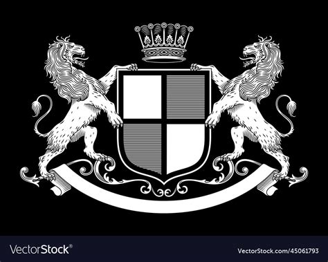 Heraldic Lion Coat Of Arms With Shield And Crown Vector Image