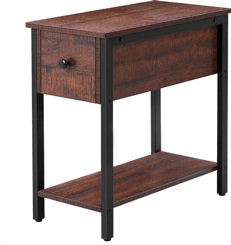 Hoobro Side Table 2 Tier Nightstand With Drawer Narrow End Table For
