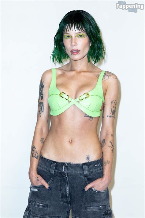 halsey shows off her sexy tits in a green bra at the givenchy fashion